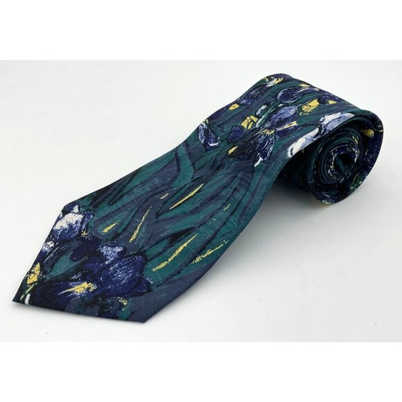 Vincent Van Gogh Irises 100% Silk Tie Museum Artifacts Vibrant Blue Green Floral - Picture 5 of 6